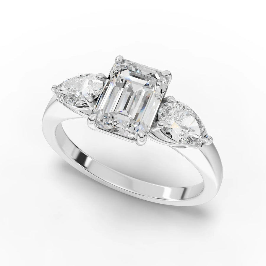Emerald trinity diamond ring white gold angle