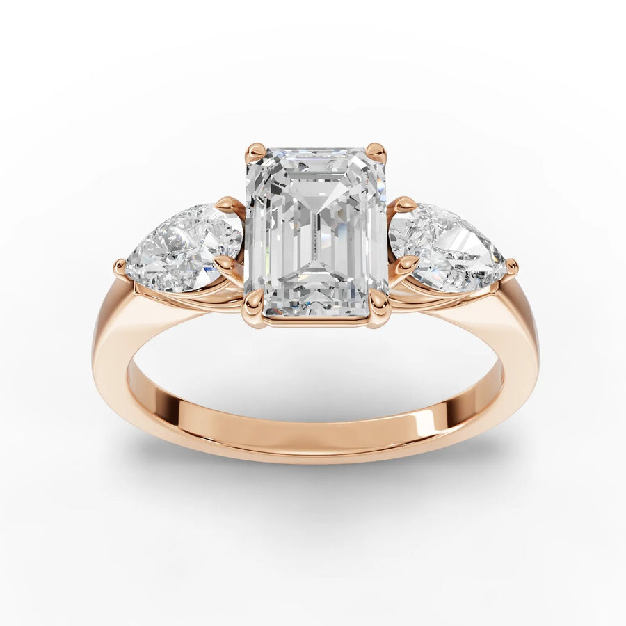 2.50 CT emerald trinity lab-grown diamond ring rose gold top view