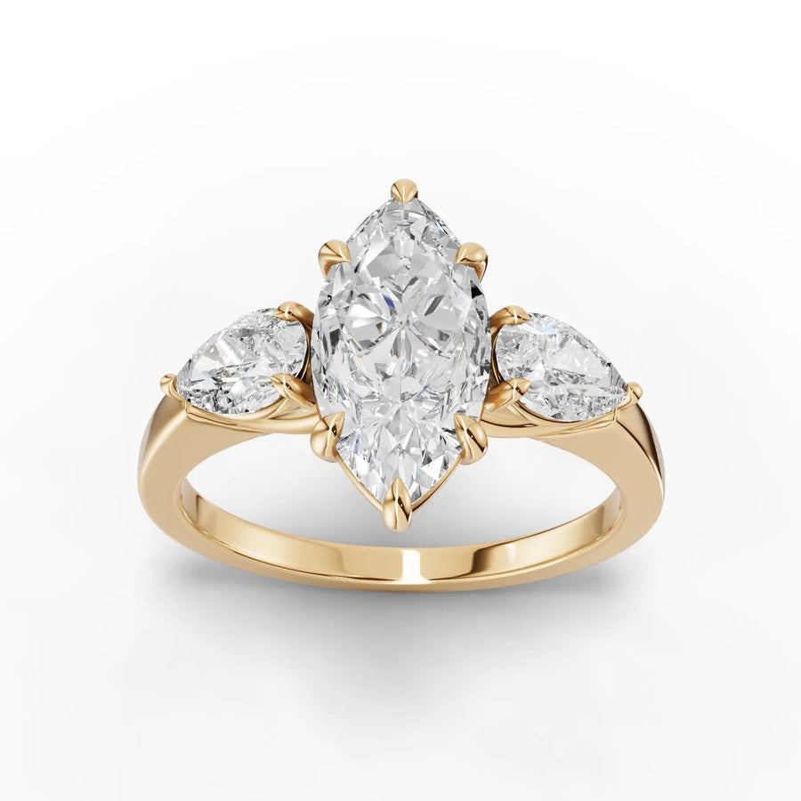 2.50 CT marquise trinity lab-grown diamond ring yellow gold top view