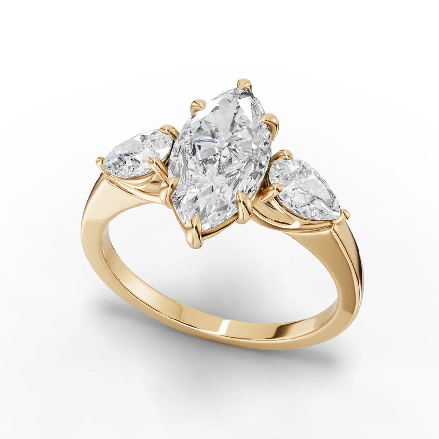 Marquise trinity diamond ring yellow gold angle