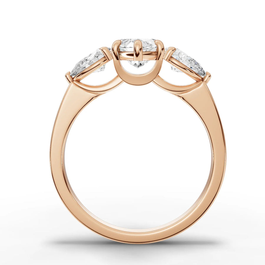 Marquise trinity lab-grown ring rose gold close-up