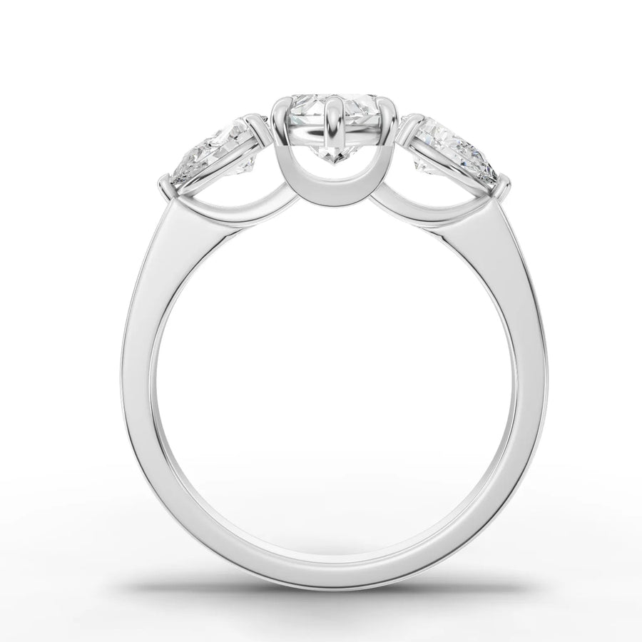 Marquise trinity lab-grown ring white gold close-up