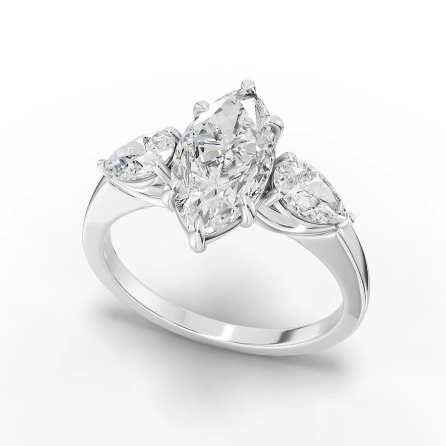 Marquise trinity diamond ring white gold angle