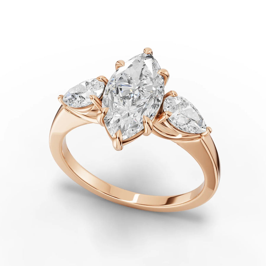 Marquise trinity diamond ring rose gold angle