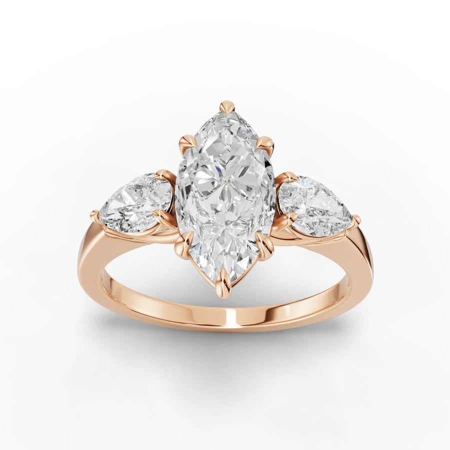 2.50 CT marquise trinity lab-grown diamond ring rose gold top view