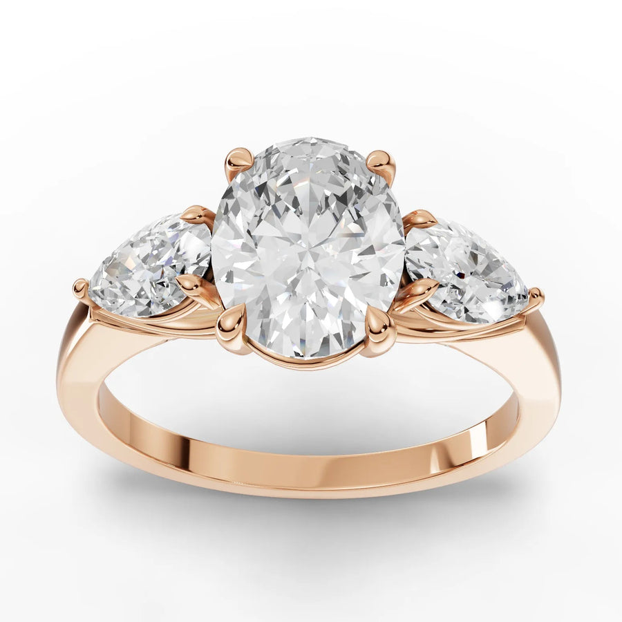 2.50 CT oval trinity lab-grown diamond ring rose gold top view