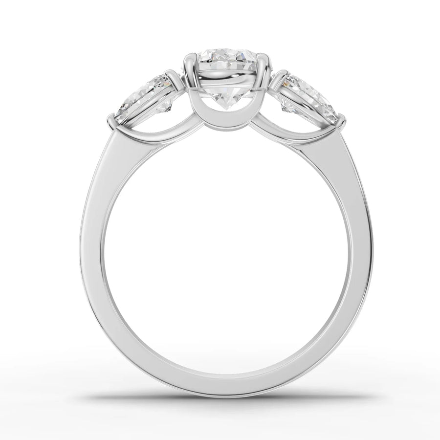Oval trinity lab-grown ring white gold close-up