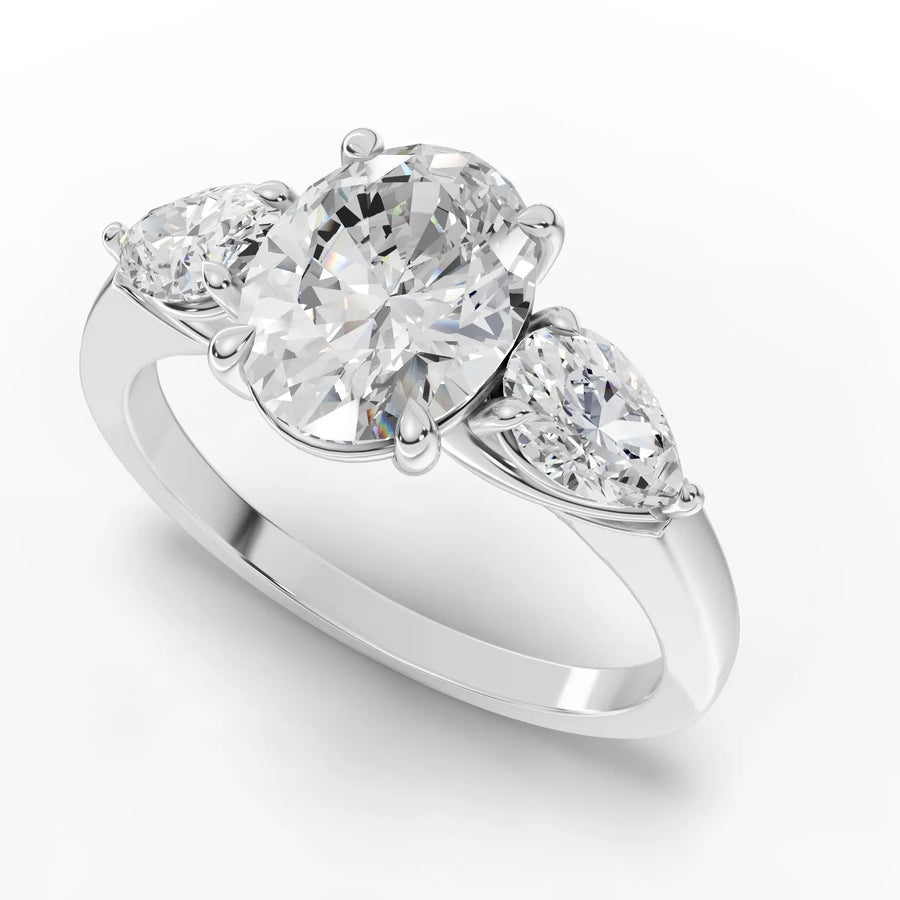 Oval trinity diamond ring white gold angle