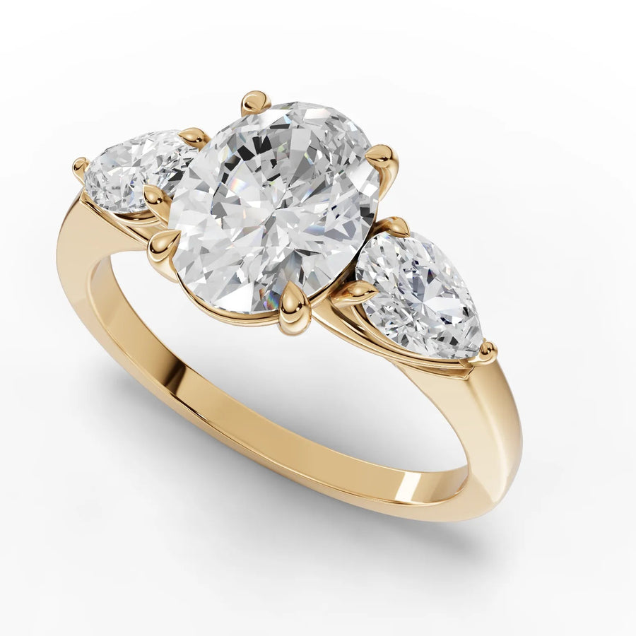 Oval trinity diamond ring yellow gold angle