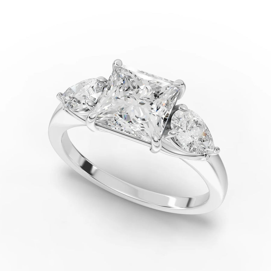 Princess trinity diamond ring white gold angle
