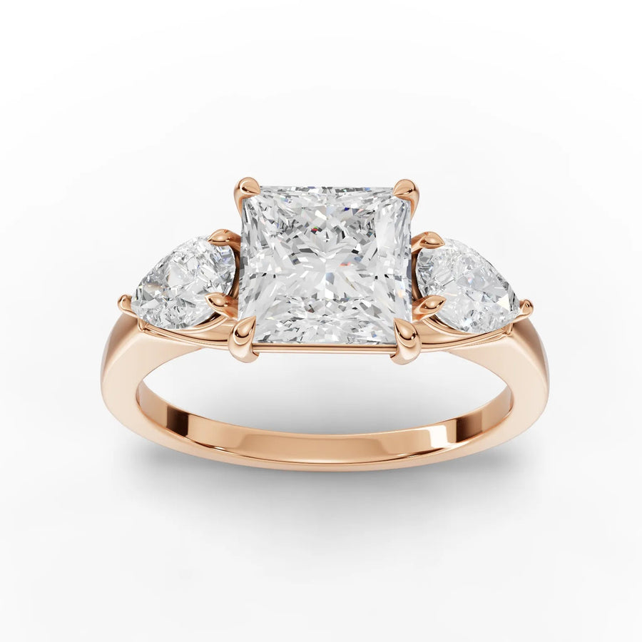 2.50 CT princess trinity lab-grown diamond ring rose gold top view