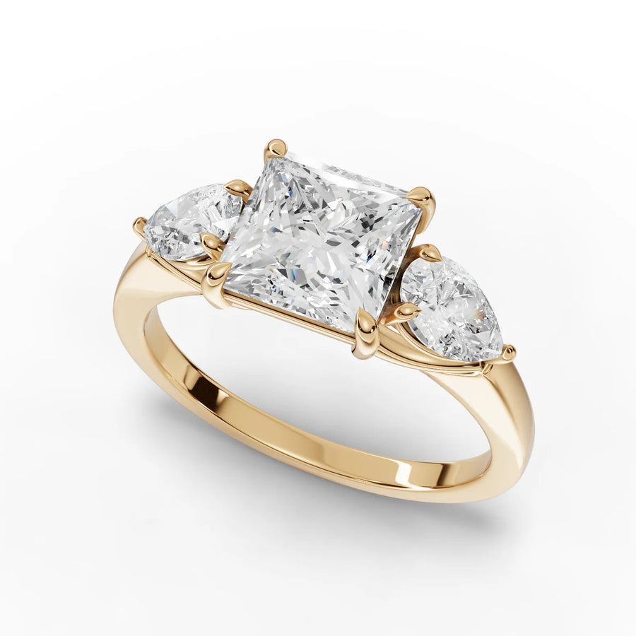 Princess trinity diamond ring yellow gold angle