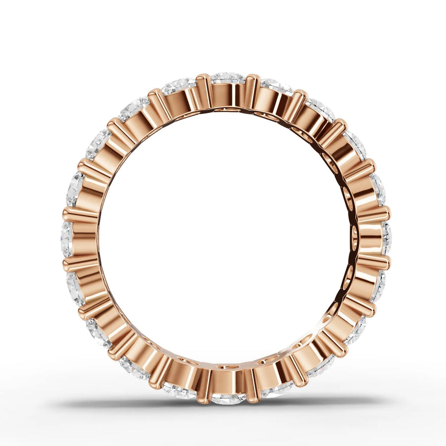 Round cut lab-grown eternity ring rose gold close-up