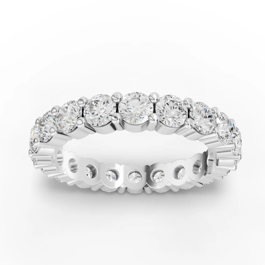 2.03 ct round lab grown diamond full eternity ring in 18kt gold with prong-set diamonds and bead accents