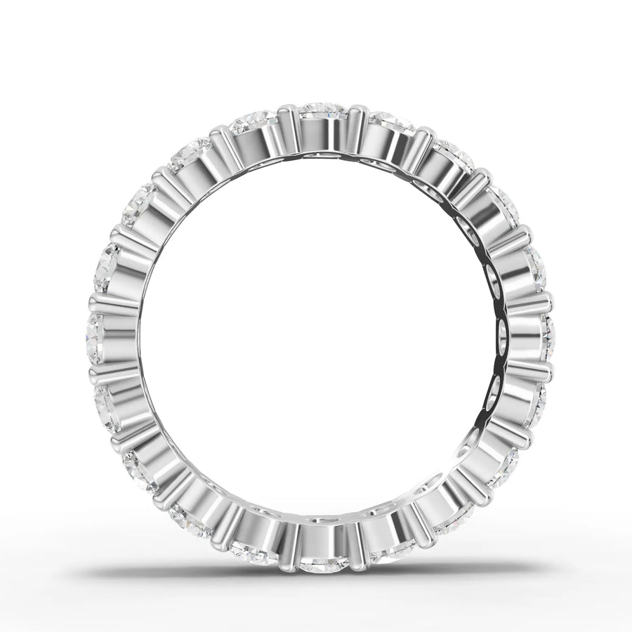 Round cut lab-grown eternity ring white gold close-up