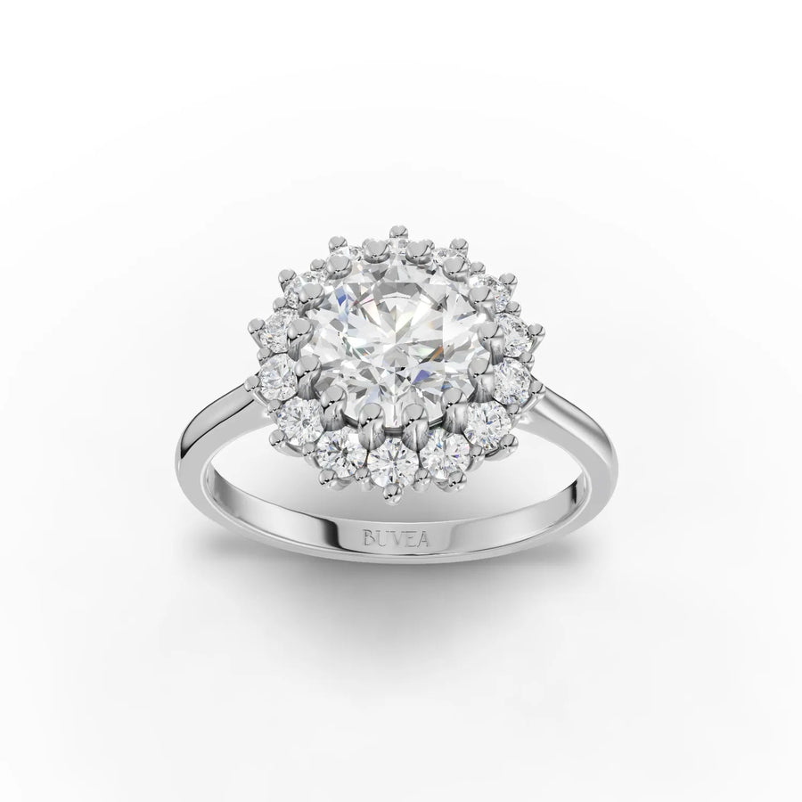 1.99 CT round halo lab diamond ring with 1.5 CT center stone and slender plain band
