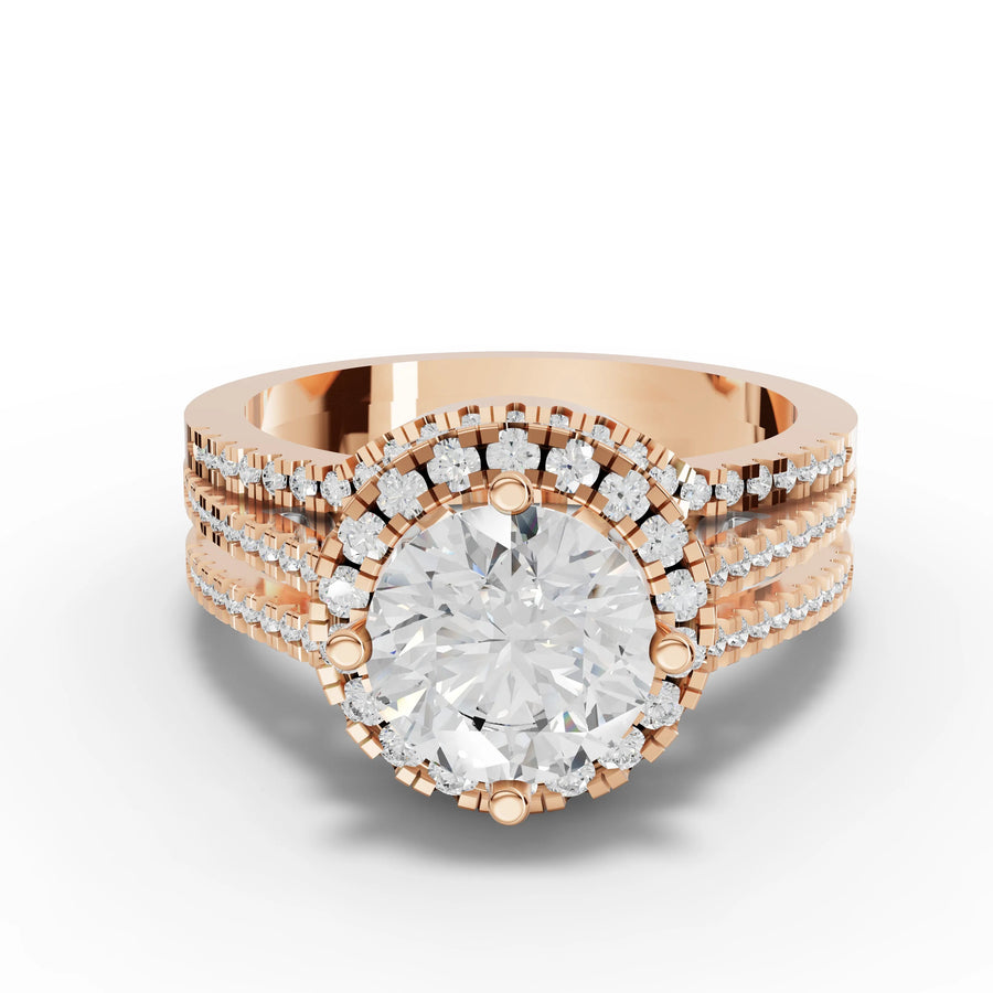 Double halo ring rose gold angle