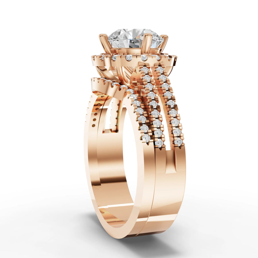 Lab-grown halo ring rose gold close-up