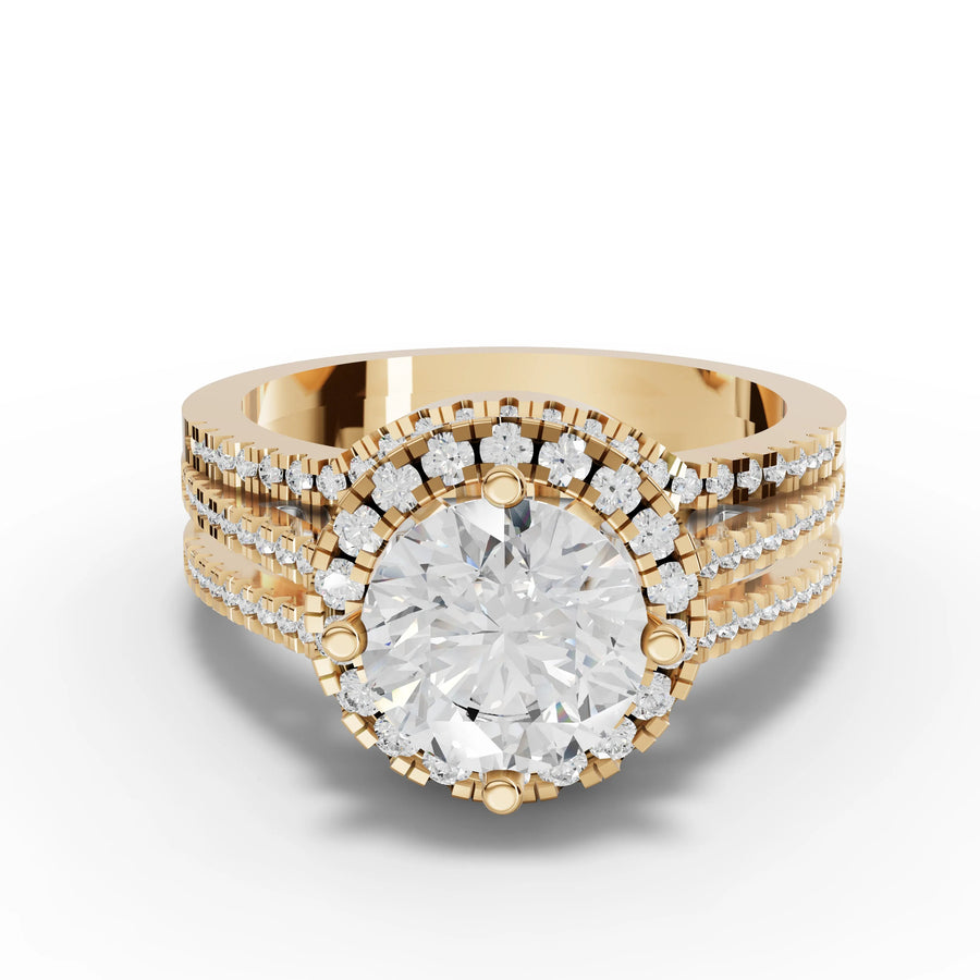 2.01 CT round lab-grown halo ring yellow gold top