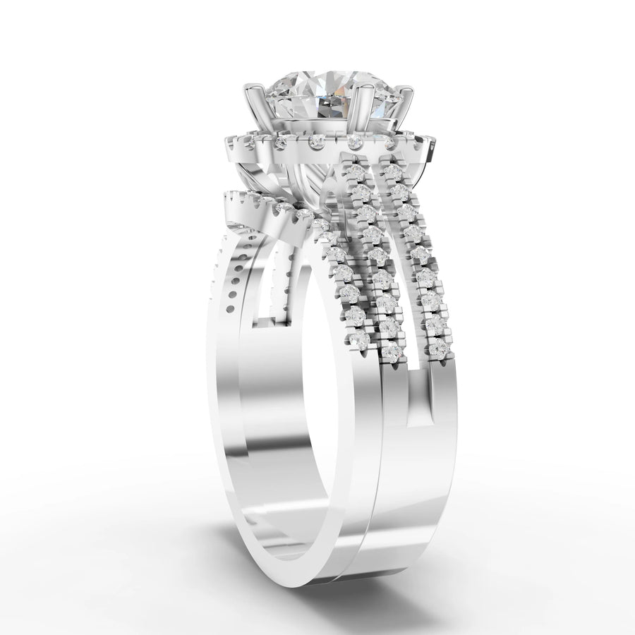 Lab-grown halo ring white gold close-up
