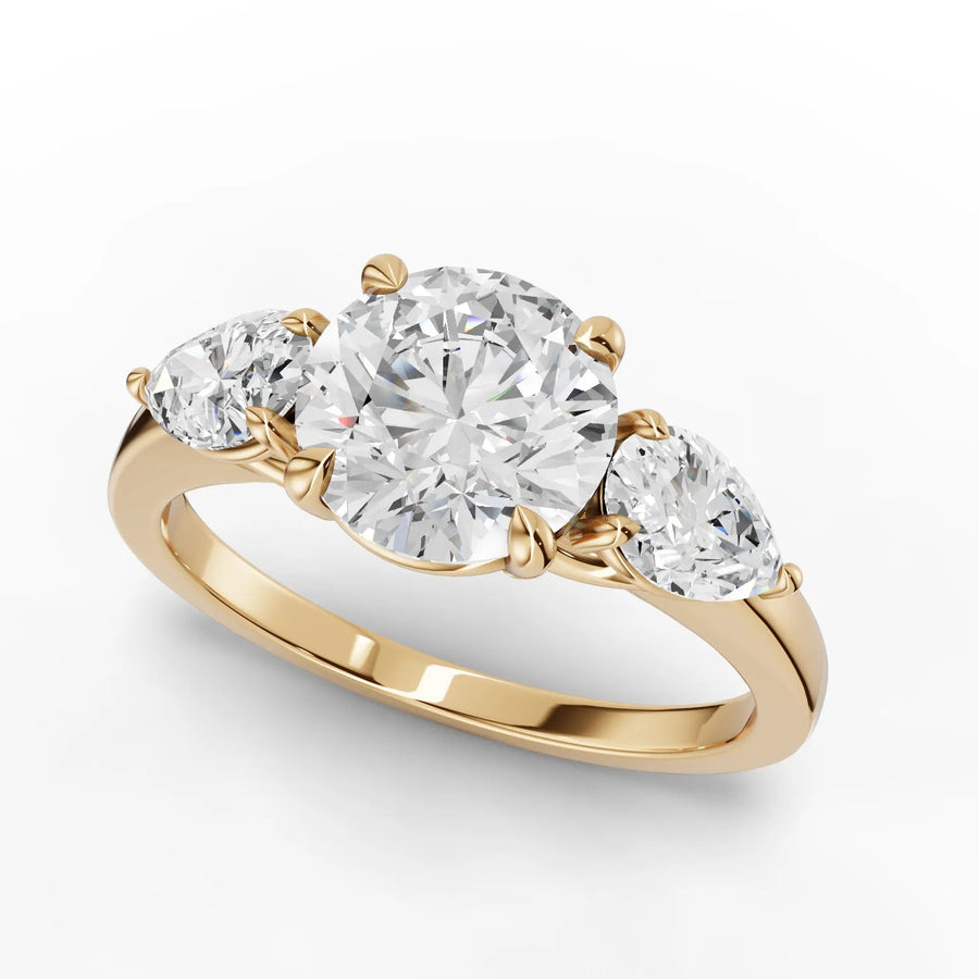 Round trinity diamond ring yellow gold angle