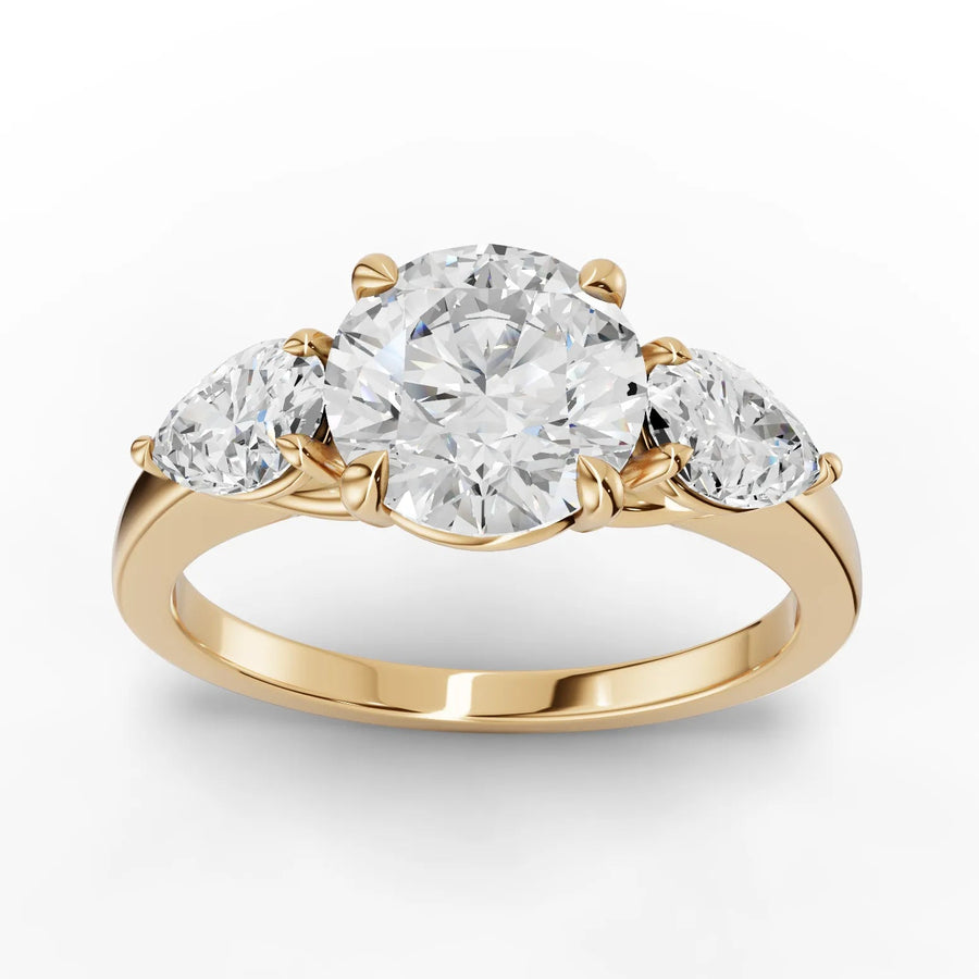 2.50 CT round trinity lab-grown diamond ring yellow gold top view