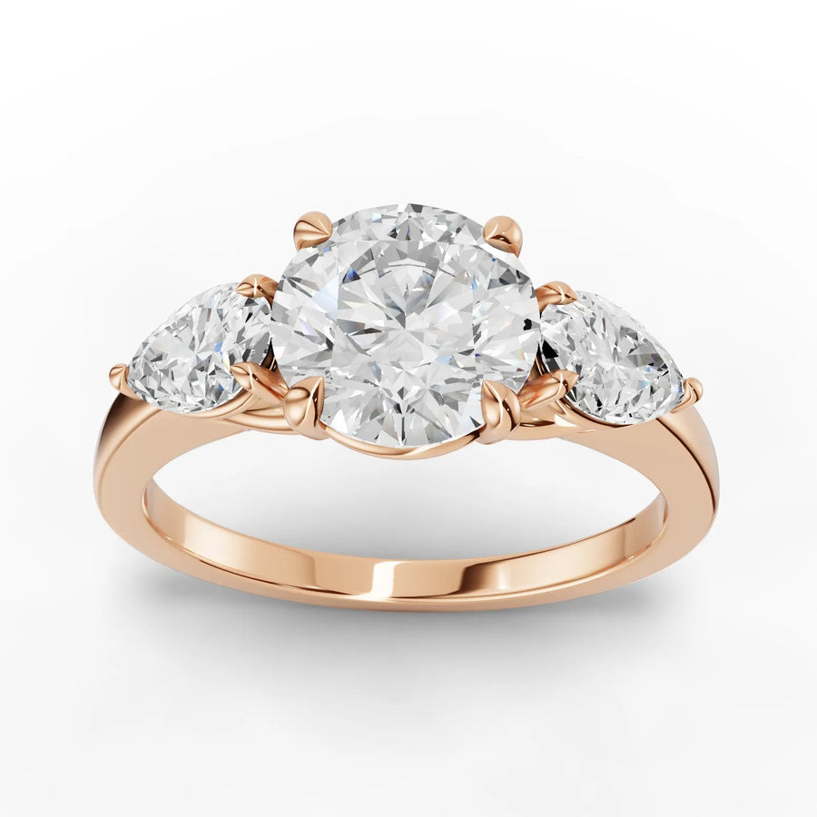 2.50 CT round trinity lab-grown diamond ring rose gold top view
