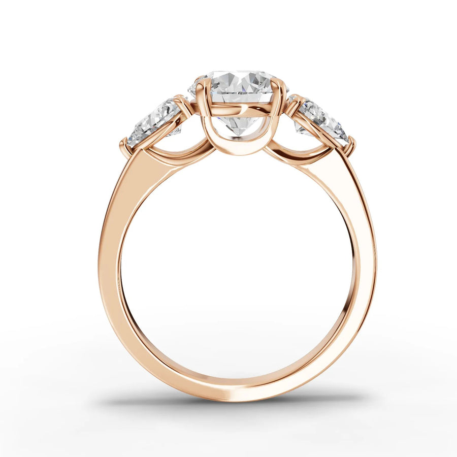 Round trinity lab-grown ring rose gold close-up