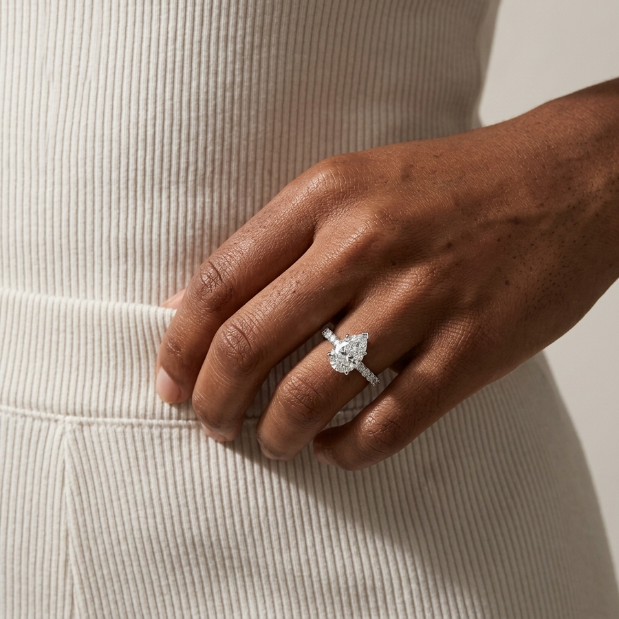 2.42 Ct Pear Solitaire With Side Diamod Band Ring