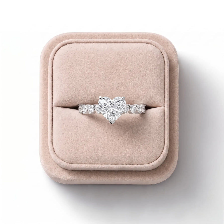 3.00 CT Heart Solitaire Lab Grown Diamond Accent Ring, on a white background