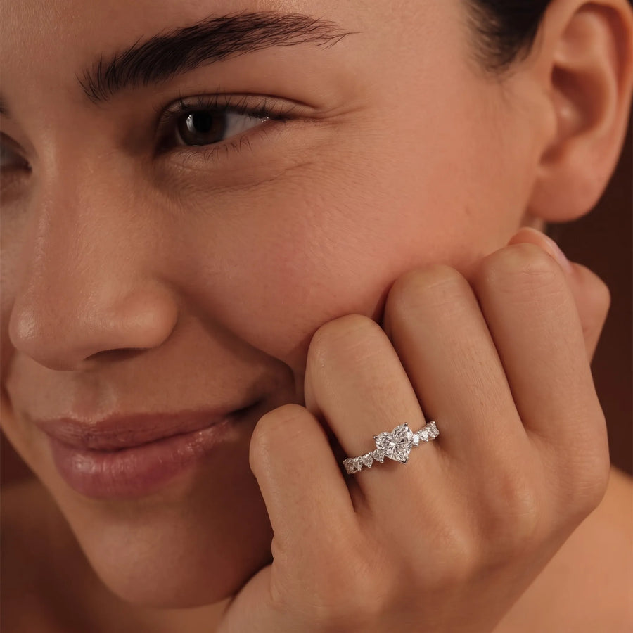3.00 CT Heart Solitaire Lab Grown Diamond Accent Ring, worn on the hand