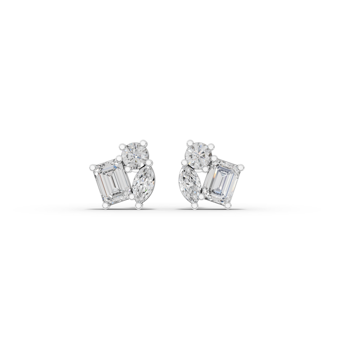 3.00 CT Mixed Shape Lab Diamond Three Stone Stud Earrings in white gold