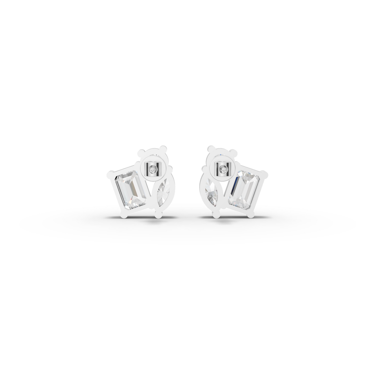 3.00 CT Mixed Shape Lab Diamond Three Stone Stud Earrings, view 2