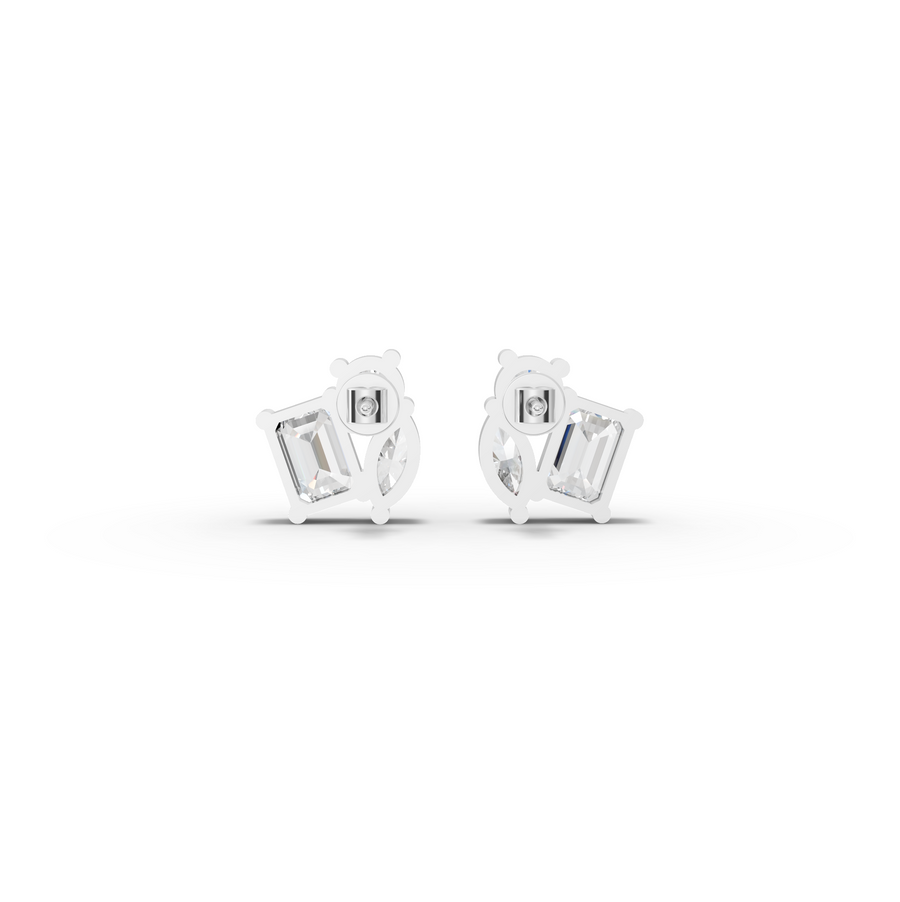 3.00 CT Mixed Shape Lab Diamond Three Stone Stud Earrings, view 2