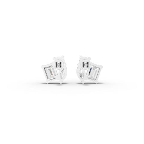 3.00 CT Mixed Shape Lab Diamond Three Stone Stud Earrings, view 2