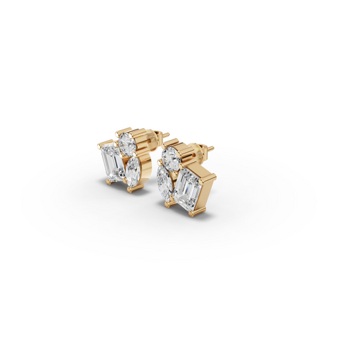 3.00 CT Mixed Shape Lab Diamond Three Stone Stud Earrings, view 3
