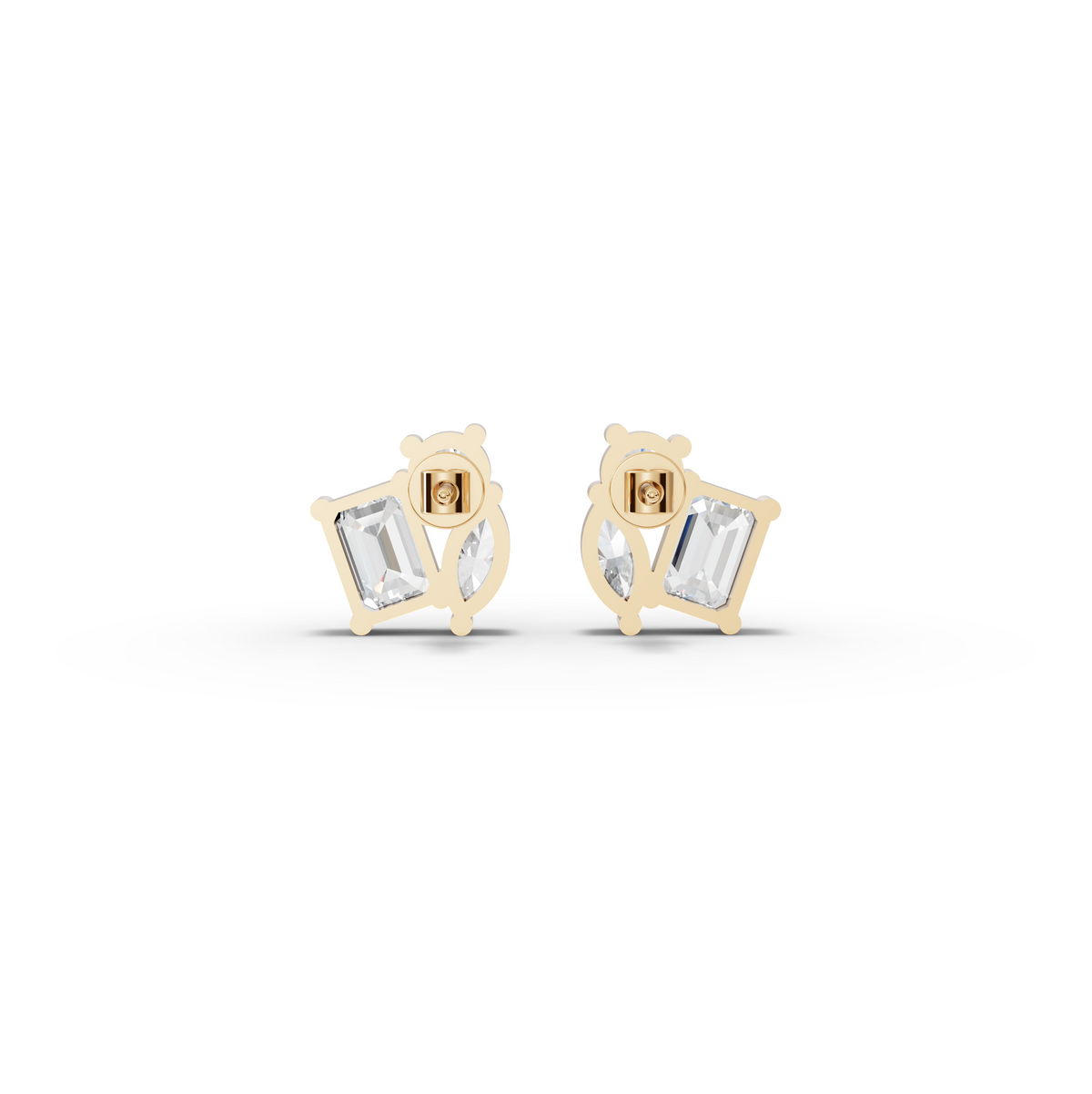 3.00 CT Mixed Shape Lab Diamond Three Stone Stud Earrings, view 4