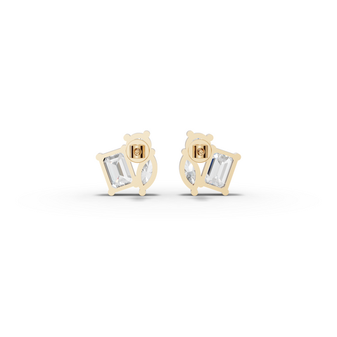 3.00 CT Mixed Shape Lab Diamond Three Stone Stud Earrings, view 4