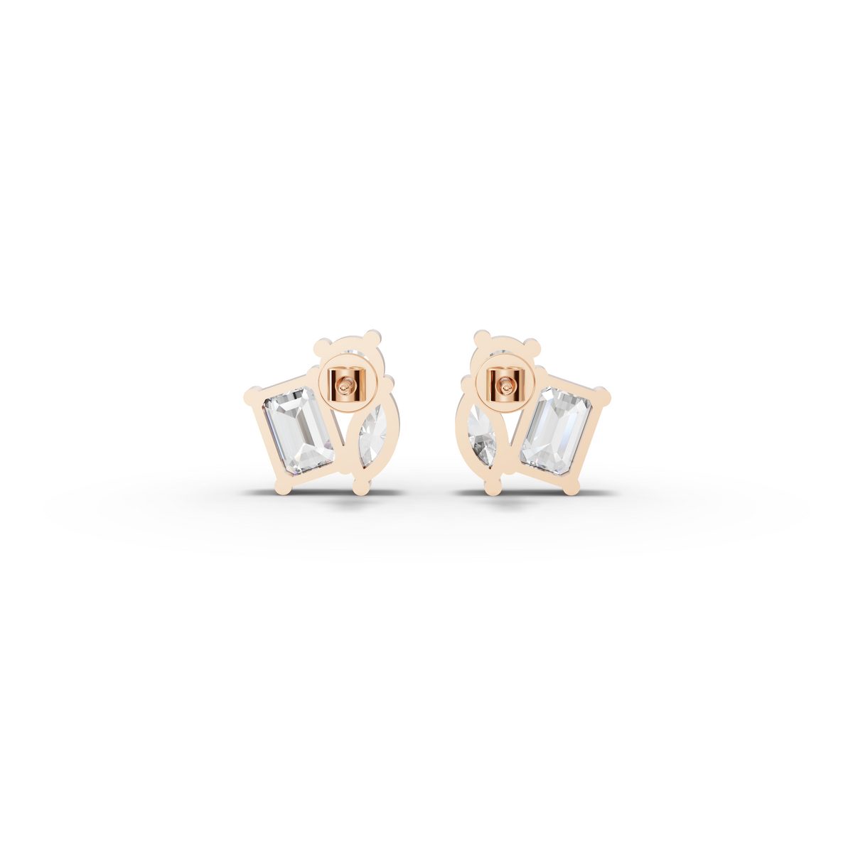 3.00 CT Mixed Shape Lab Diamond Three Stone Stud Earrings, view 6