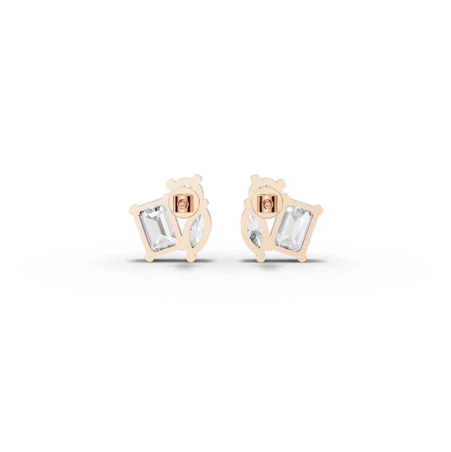 3.00 CT Mixed Shape Lab Diamond Three Stone Stud Earrings, view 6