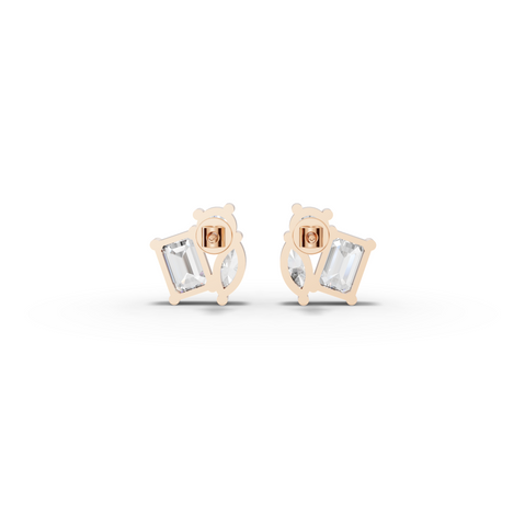 3.00 CT Mixed Shape Lab Diamond Three Stone Stud Earrings, view 6