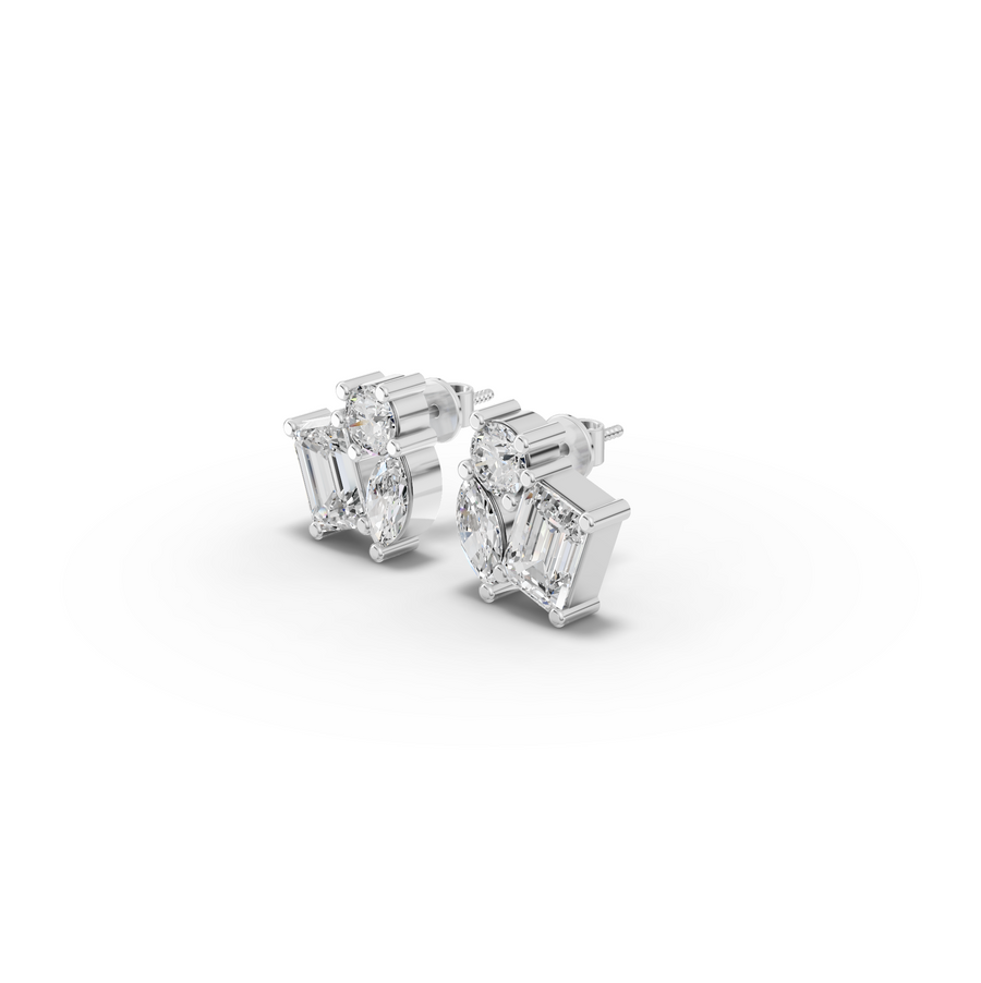 3.00 CT Mixed Shape Lab Diamond Three Stone Stud Earrings