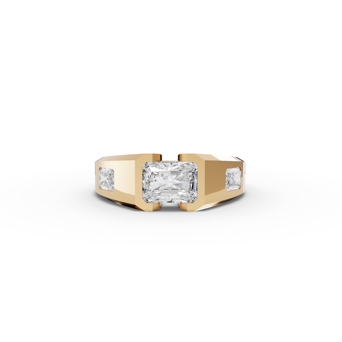3.004 CT Radiant Solitaire Men’s Lab Grown Diamond Ring in yellow gold