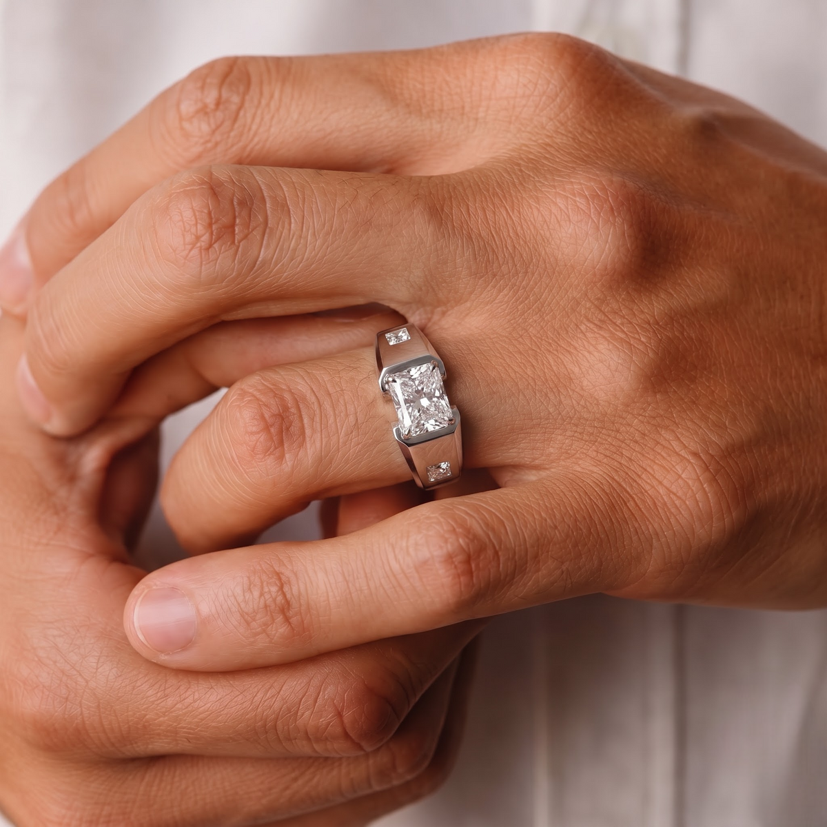 3.004 CT Radiant Solitaire Men’s Lab Grown Diamond Ring