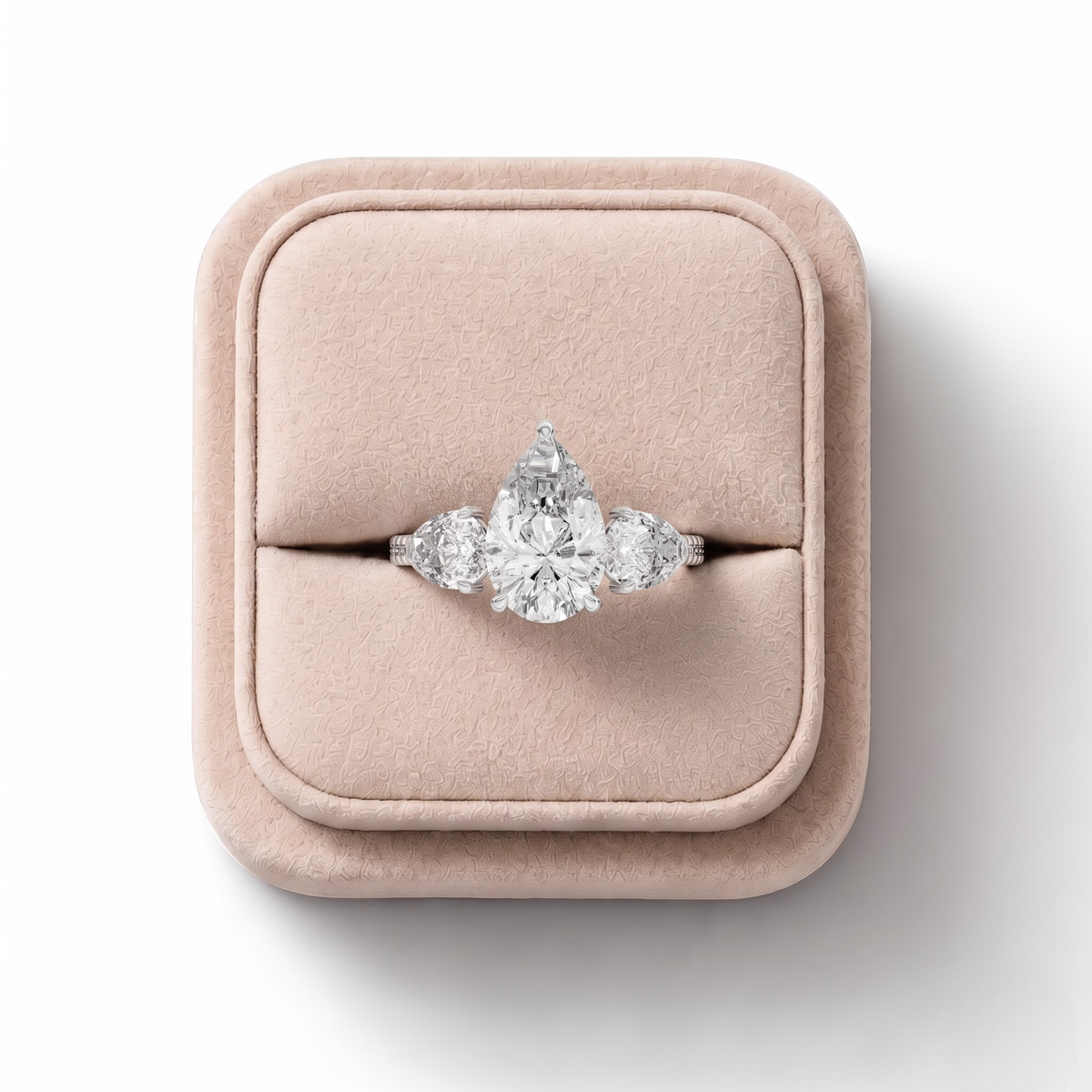 3.18 CT Pear Three-Stone Pavé Lab Grown Diamond Ring, in its gift box