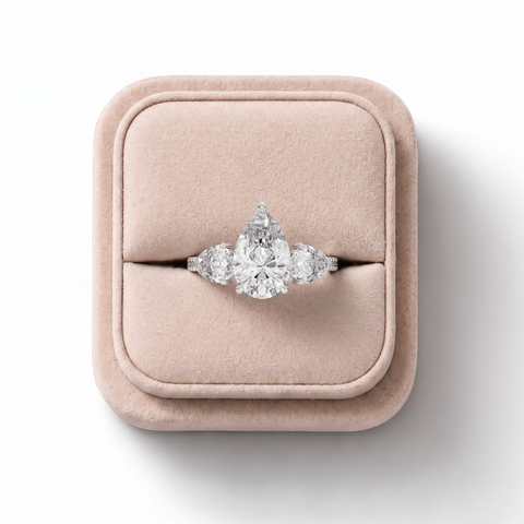3.18 CT Pear Three-Stone Pavé Lab Grown Diamond Ring, in its gift box