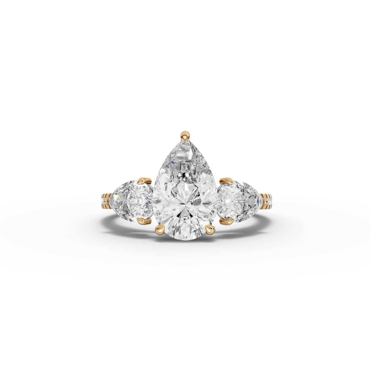 3.18 CT Pear Three-Stone Pavé Lab Grown Diamond Ring in yellow gold