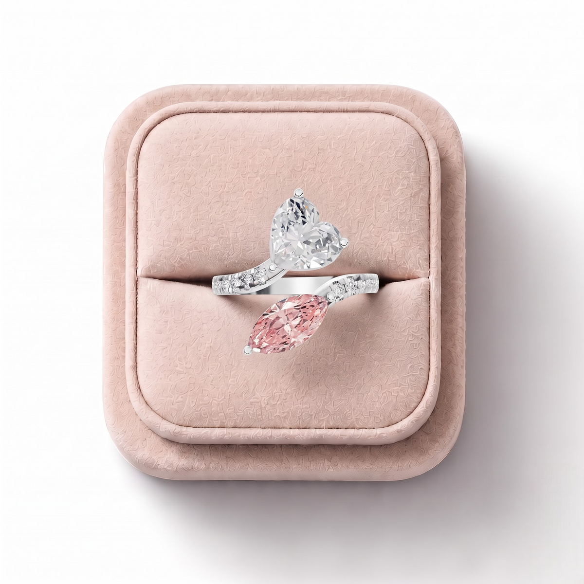 3.36 CT Heart Marquise Toi et Moi Side Stone Lab Grown Diamond Ring