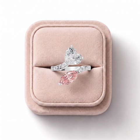 3.36 CT Heart Marquise Toi et Moi Side Stone Lab Grown Diamond Ring