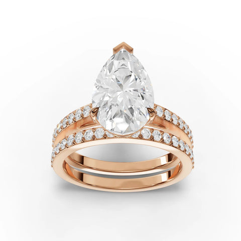 3.38 CT Pear Solitaire Pavé Set Lab Grown Diamond Ring in rose gold, top view